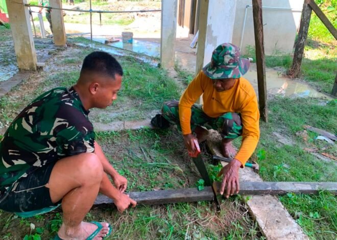 Kejar Penyelesaian, Satgas TMMD Kodim 1206/Putussibau Bangun Tiang Penyangga Sumur Bor Masjid Al-Hidayah