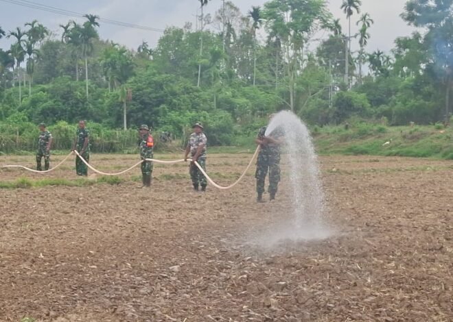 Satgas TMMD Ke-129 Kodim 0102/Pidie Manfaatkan Armada Damkar TNI AD Siram Benih Jagung