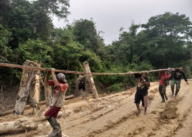 Kayu Berat Dipikul Bersama, Satgas TMMD Kodim 1206/Putussibau Percepat Pembangunan Jembatan
