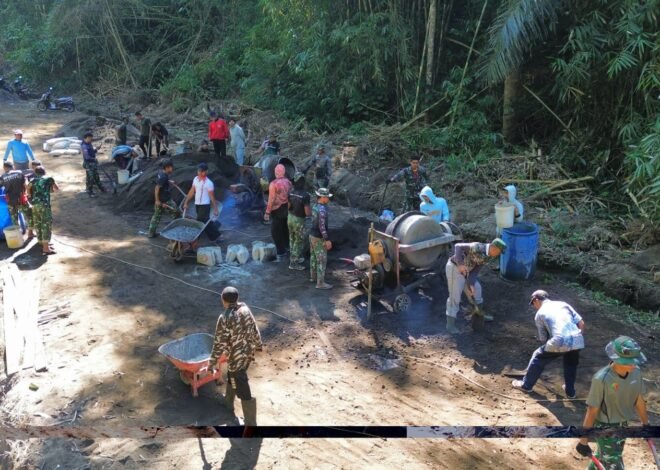 Gotong Royong Satgas TMMD dan Warga Percepat Pengerjaan Rabat Beton di Desa Sekardadi