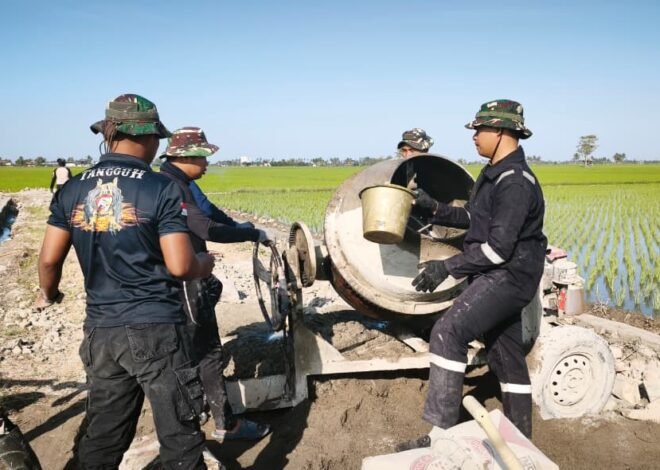 Percepat Pekerjaan Fisik, Satgas TMMD Ke-129 Kodim 1404/Pinrang Gunakan Molen untuk Aduk Campuran Semen