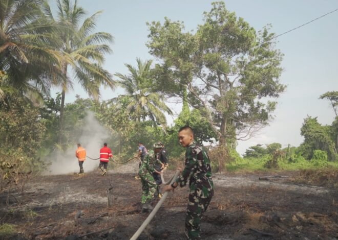 Satgas TMMD 129 Kodim 0413/Bangka Gerak Cepat Padamkan Kebakaran Lahan di Pantai Pulau Tiga Bio Deniang