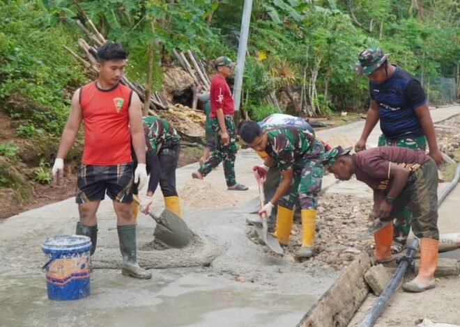 TMMD Ke-129 Terus Kerjakan Rabat Jalan Beton di Desa Polewali
