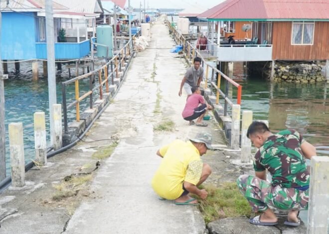 Satgas TMMD dan Warga Gotong Royong Cat Dermaga Desa Umbele