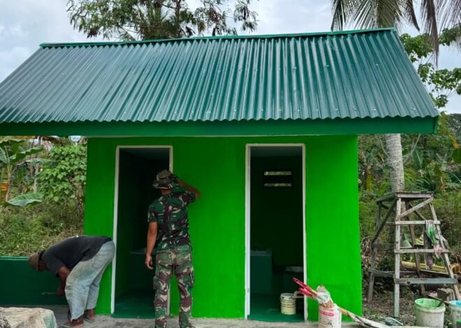 Satgas TMMD Ke-129 Lanjutkan Pengecatan MCK SDN Umbele di Desa Pulau Dua