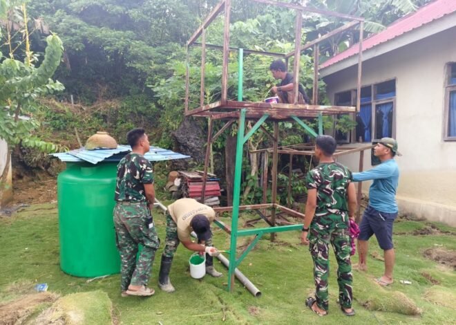 Pembangunan MCK Masjid Desa Polewali Masuki Tahap Pengecatan Dudukan Tandon dan Tandon Air