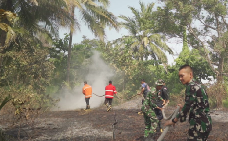 Satgas TMMD 129 Sigap Padamkan Kebakaran Lahan di Pantai Pulau Tiga Bio, Api Jinak Kurang dari 10 Menit