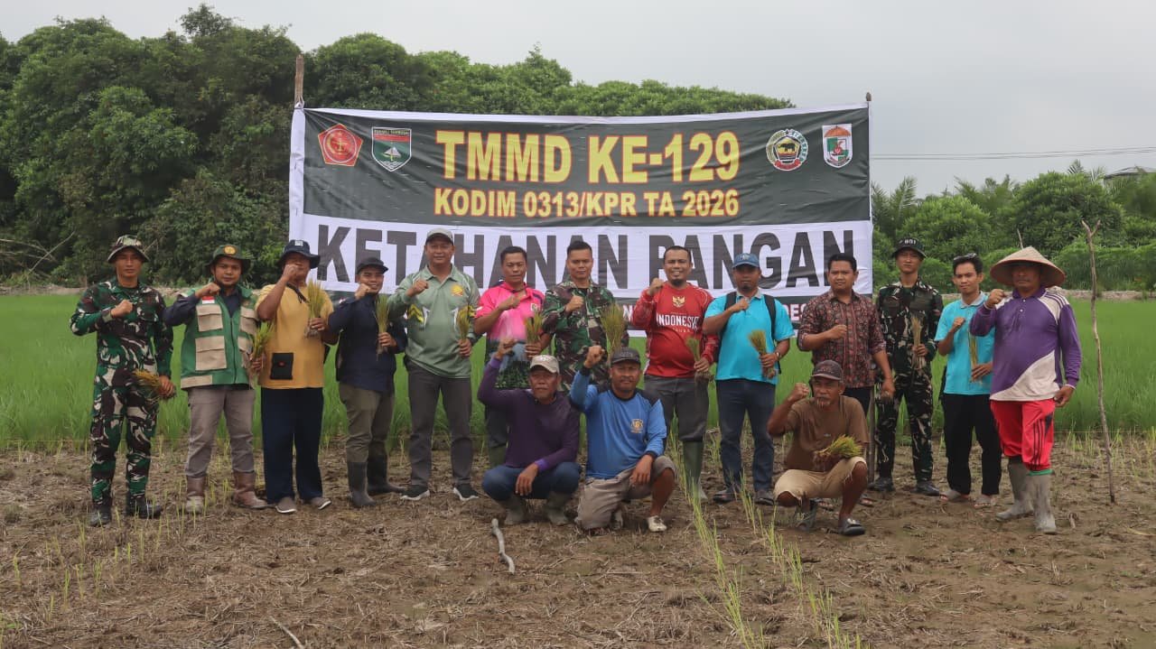 Kegiatan Tanam Padi Bersama TNI dalam Rangka TMMD Ke-129 di Kuala Panduk