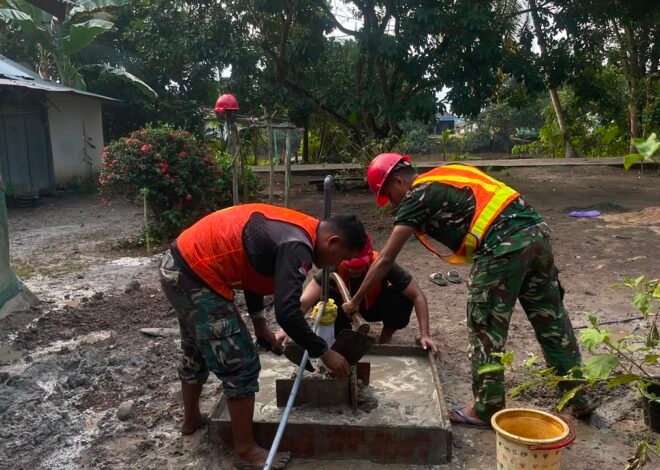 Pengecoran Sumur Bor Sasaran 5 Tandai Kemajuan Penyediaan Air Bersih TMMD Ke-129 Kodim 1011/KLK