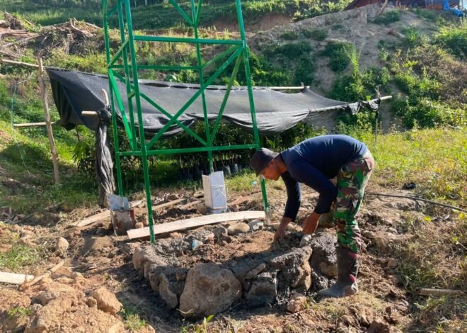 Satgas TMMD Mengerjakan Pengecoran Pondasi Tower Tandon Air