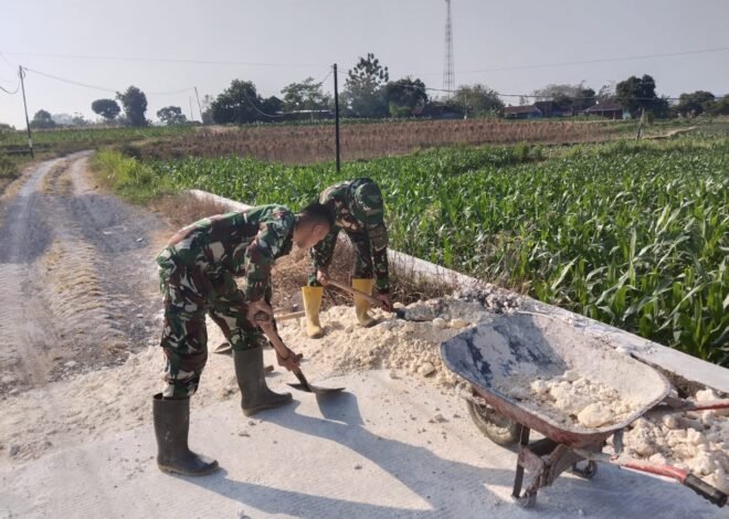 Kekompakan Satgas TMMD Kodim 0813/Bojonegoro Warnai Penimbunan Sisi Jalan di Kedung Pandan
