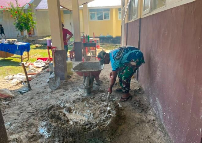 Sinergitas Satgas TMMD dan Masyarakat Percepat Pengecoran Lantai SDN Polewali