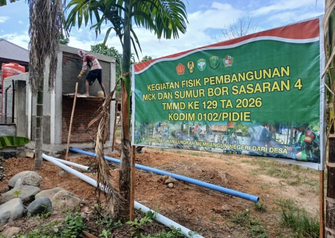 Progres MCK TMMD Ke-129 Kodim 0102/Pidie Tembus 50 Persen, Tahap Finishing Dinding Mulai Dikerjakan