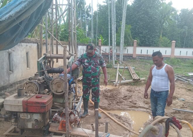 Kejar Sumber Air Berkualitas, Satgas TMMD Kodim 0102/Pidie Terus Perdalam Sumur Bor di Blang Cot