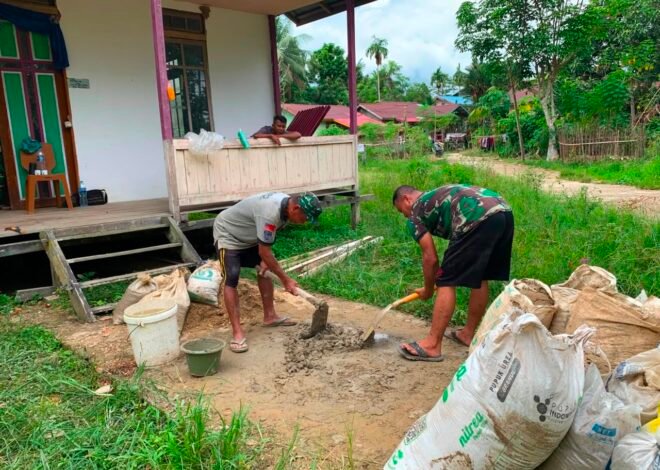 Program TNI Manunggal Membangun Desa (TMMD) Regtas Ke-129 Kodim 1206/Putussibau, Anggota Satgas banyak menimba ketrampilan di pertukangan bangunan.  Embaloh Hilir, Kapuas Hulu – Seperti Kopda Tomi dan Pratu Miki yang awalnya tidak tahu sama sekali tentang tahap pembangunan, sekarang sudah banyak yang mengerti tentang pertukangan.  Dirinya terlihat mahir dalam aduk mengaduk adonan pasir bercampur dengan semen untuk bangunan MCK di Gereja Santo Mikael, Desa Belatung, Kecamatan Embaloh Hilir, Kabupaten Kapuas Hulu  “Banyak pengalaman yang kami dapat, salah satunya pembuatan adukan semen pasir, jadi kami sudah tau takarannya,” ujar Kopda Tomi, Senin (20/07/2026).  Menurutnya, dengan takaran yang tepat dan dengan gerakan cangkul yang dilakukan secara terus menerus, sehingga menghasilkan adonan yang sesuai.  Hal itu, ia kerjakan selama pelaksanaan TMMD bersama masyarakat mempercepat proses pembangunan fisik di Desa Belatung.  “Kami tidak sendiri, kita bergotong royong bersama warga disini. Kebetulan saya sudah spesialis mengaduk pasir dan semen untuk pembuatan MCK”,pungkas Kopda Tomi.  Sementara, warga Desa Belatung yang turut membantu anggota Satgas TMMD mengaku senang dengan di bangunnya MCK, “Terimakasih berkat TMMD kini sudah bagus, bersih dan nyaman. Mudah-mudahan berkah bagi masyarakat disini,” pungkasnya salah satu warga D𝖾𝗌𝖺 Belatung. (Pendim1206/Psb)