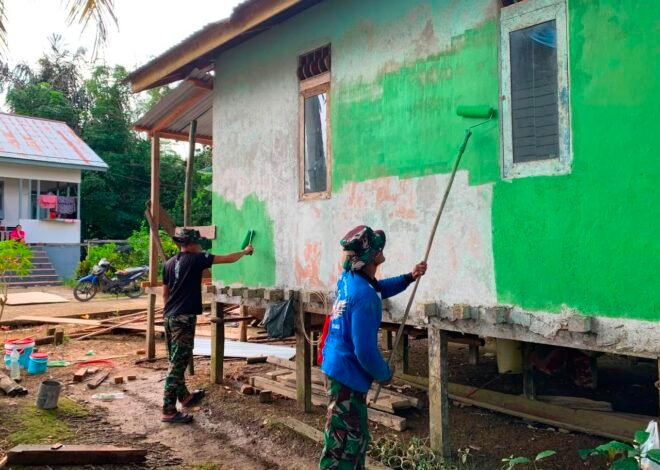 Rehab RTLH Pada Program TMMD Regtas ke-129 Kodim 1206/Psb Titik 1 Telah Siap dan Tampak Memasuki Proses Pengecatan Bagian Luar Bangunan