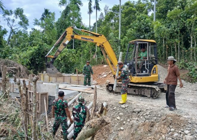 Satgas TMMD Ke-129 Kodim 0102/Pidie Perkuat Struktur Box Culvert dengan Pemasangan Cerucuk