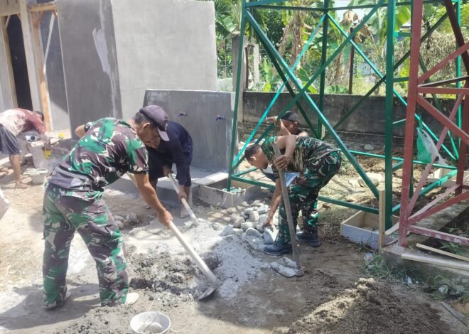 Pengecoran Tiang Tandon Air TMMD ke-129 di Blang Cot Dikerjakan Satgas dan Warga