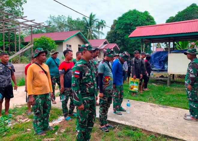 PJ. DANRAMIL 1206-01/EMBALOH HILIR PIMPIN APEL KERJA ANGGOTA SATGAS TMMD KODIM 1206/PUTUSSIBAU BERSAMA MASYARAKAT DESA BELATUNG