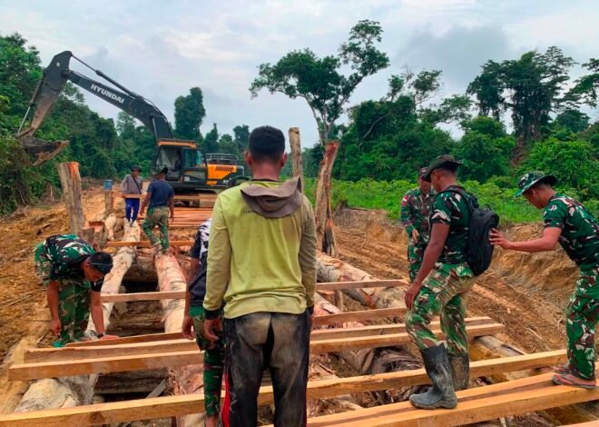 Satgas TMMD Regtas Ke-129 Kodim 1206/Putussibau Hampir Selesaikan Jembatan Nuangan di Desa Ulak Pauk