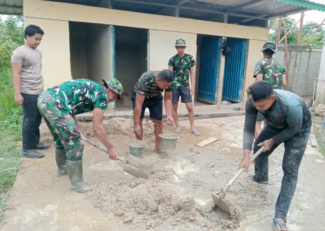 Perkuat Struktur Bangunan, Satgas TMMD ke-129 Kodim 1206/Putussibau Laksanakan Pengecoran Tandon Air.