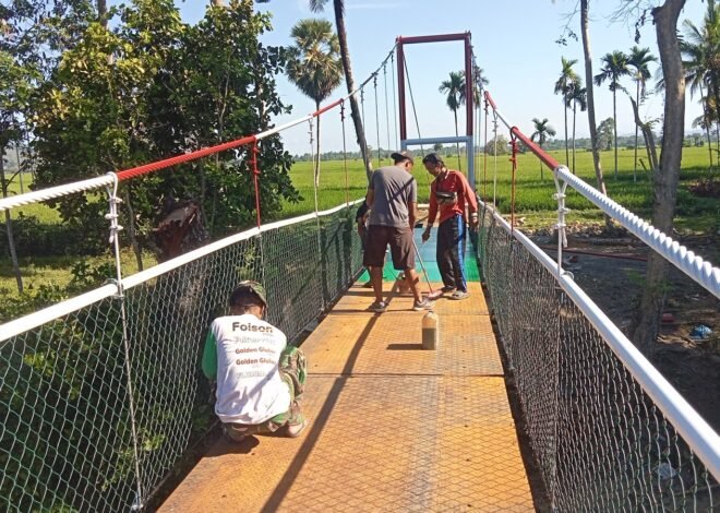 Satgas TMMD ke-129 Kodim 1407/Bone Cat Jembatan Gantung, Perkuat Perawatan Fasilitas Warga