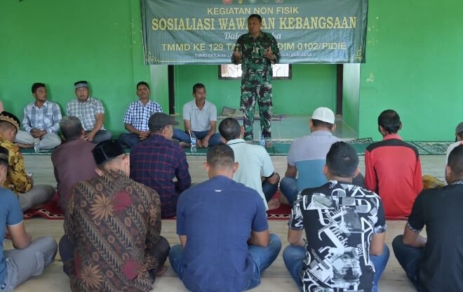 Tak Hanya Bangun Infrastruktur, Satgas TMMD Ke-129 Kodim 0102/Pidie Tanamkan Wawasan Kebangsaan kepada Masyarakat