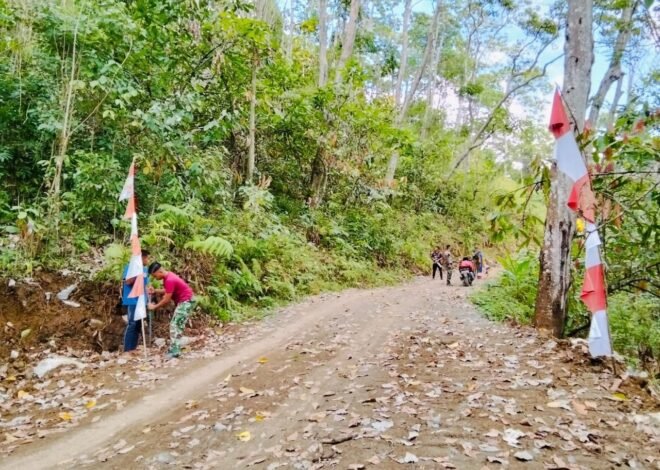 Semarak Penutupan TMMD ke-129, Satgas dan Warga Pasang Umbul-Umbul serta Merah Putih