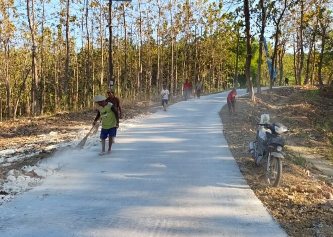 Wujud Rasa Syukur Atas Akses Jalan Baru, Warga Desa Tlemang Antusias Bersihkan Jalan Rabat Beton Menggunakan Sapu Lidi
