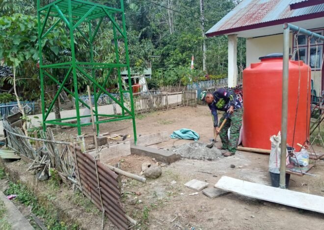 Sertu Haeruddin Kerjakan Dudukan Tower Air, Satgas TMMD ke-129 Perkuat Sarana Penunjang Kebutuhan Warga