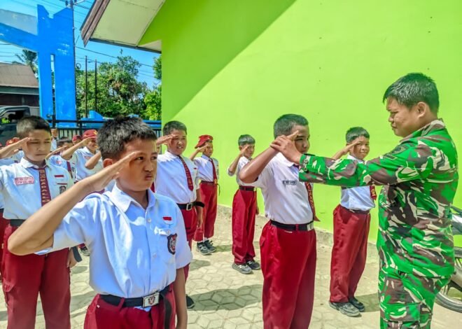Sambut HUT Ke-81 RI, Satgas TMMD Ke-129 Kodim 1404/Pinrang Gembleng Disiplin Murid SDN 245 Pinrang Lewat Latihan PBB