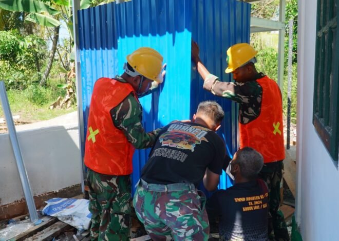 Pemasangan Dinding MCK Tandai Kemajuan Sasaran Fisik TMMD Ke-129 di Desa Bandar Raya