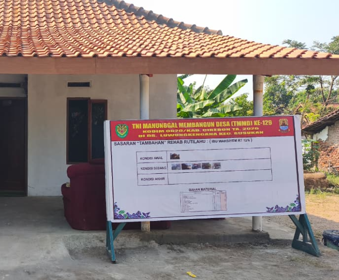 Dari 7 Unit RTLH, Rumah Ibu Warsiyem Jadi Sasaran Kedua yang Rampung Direhab Satgas TMMD ke-129 Kodim 0620/Kabupaten Cirebon