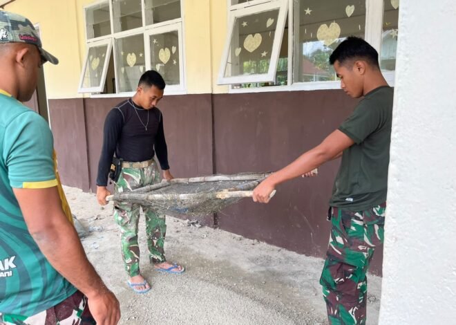 Satgas TMMD Kembali Lanjutkan Pengecoran Lantai SD Negeri Polewali